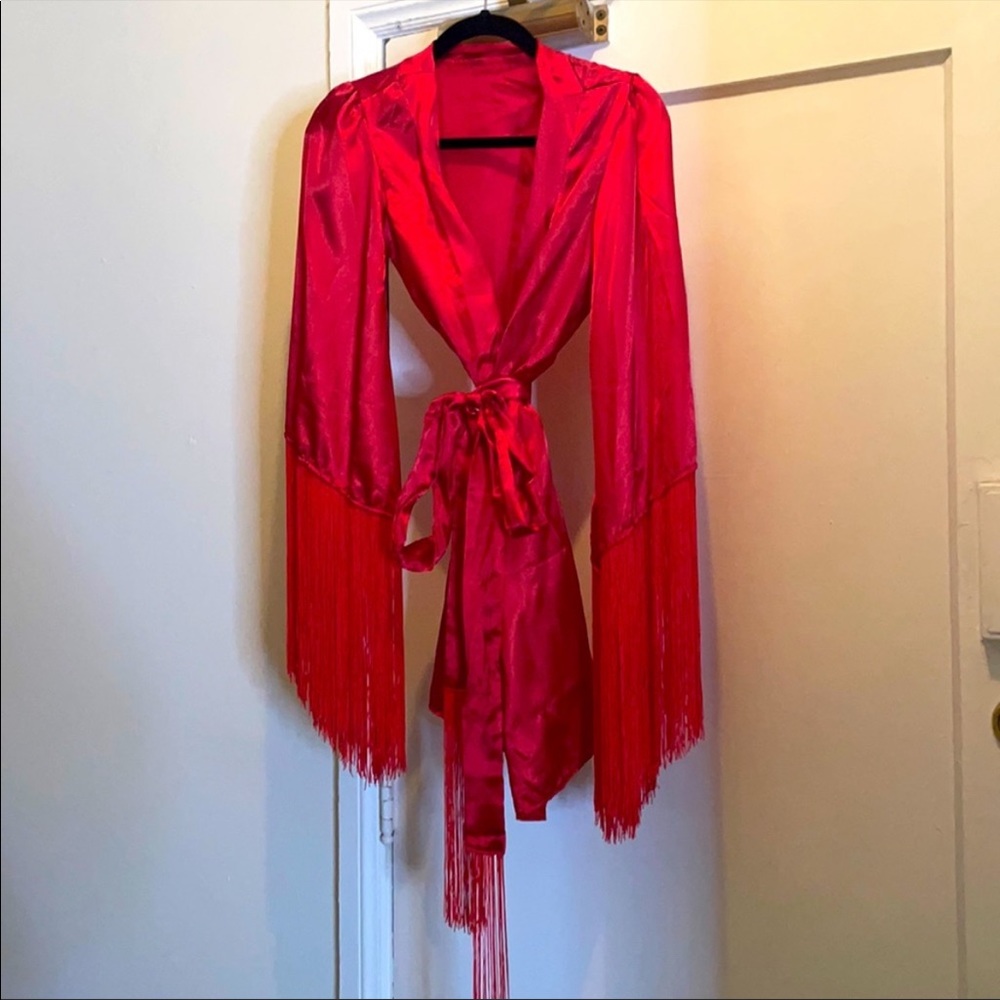 Burlesque fringe red satin robe